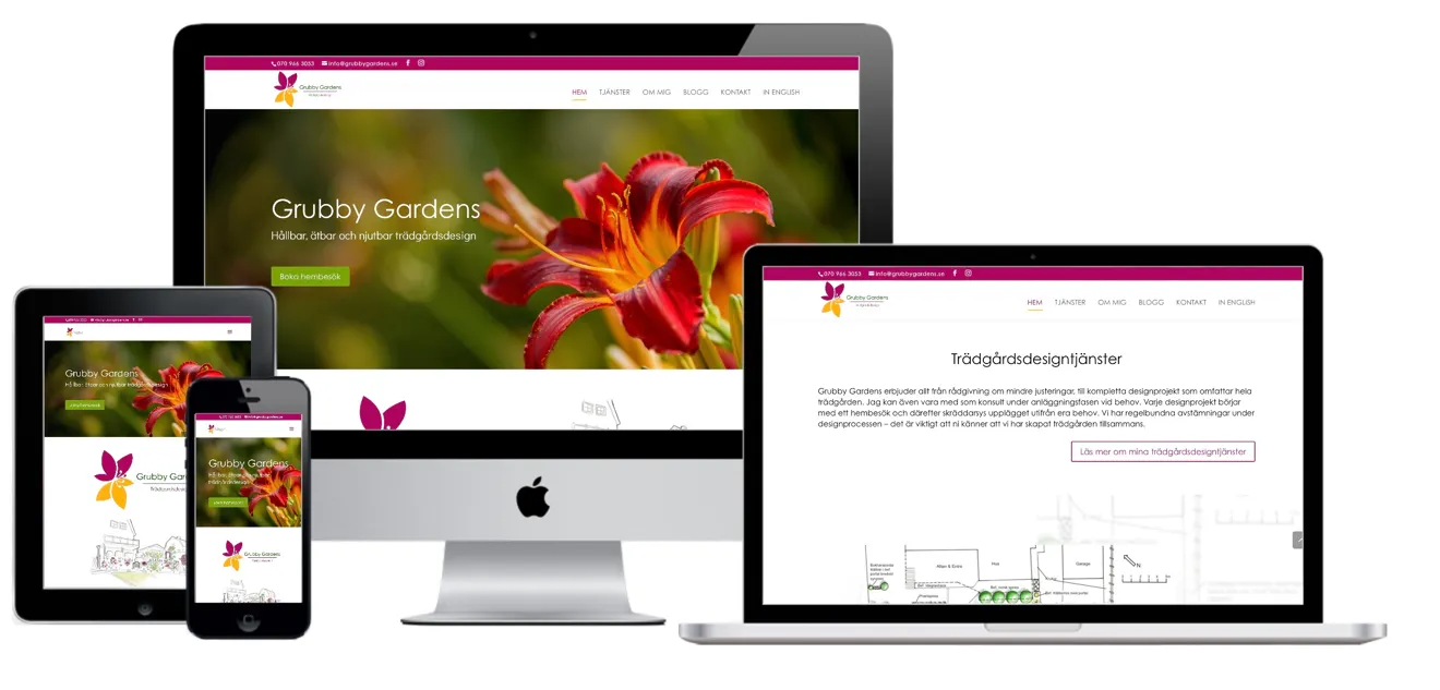 Responsiv webbdesign för Grubby Gardens webbplats
