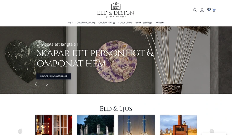 Eld och Design hemsida med inomhusdekorationer