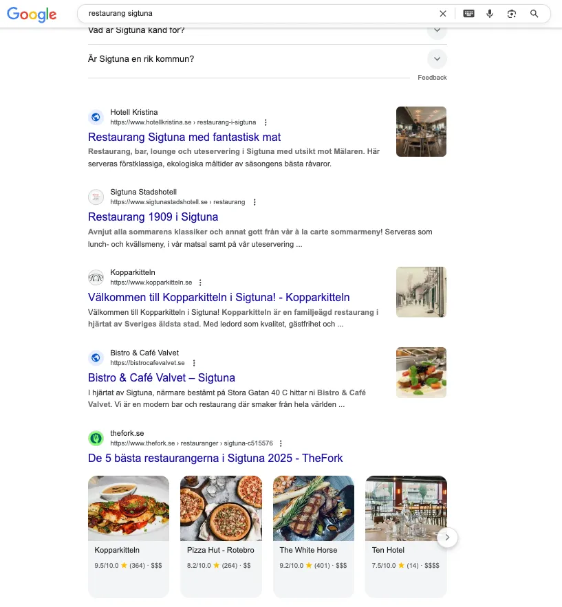 google lokala organiska resultat exempel
