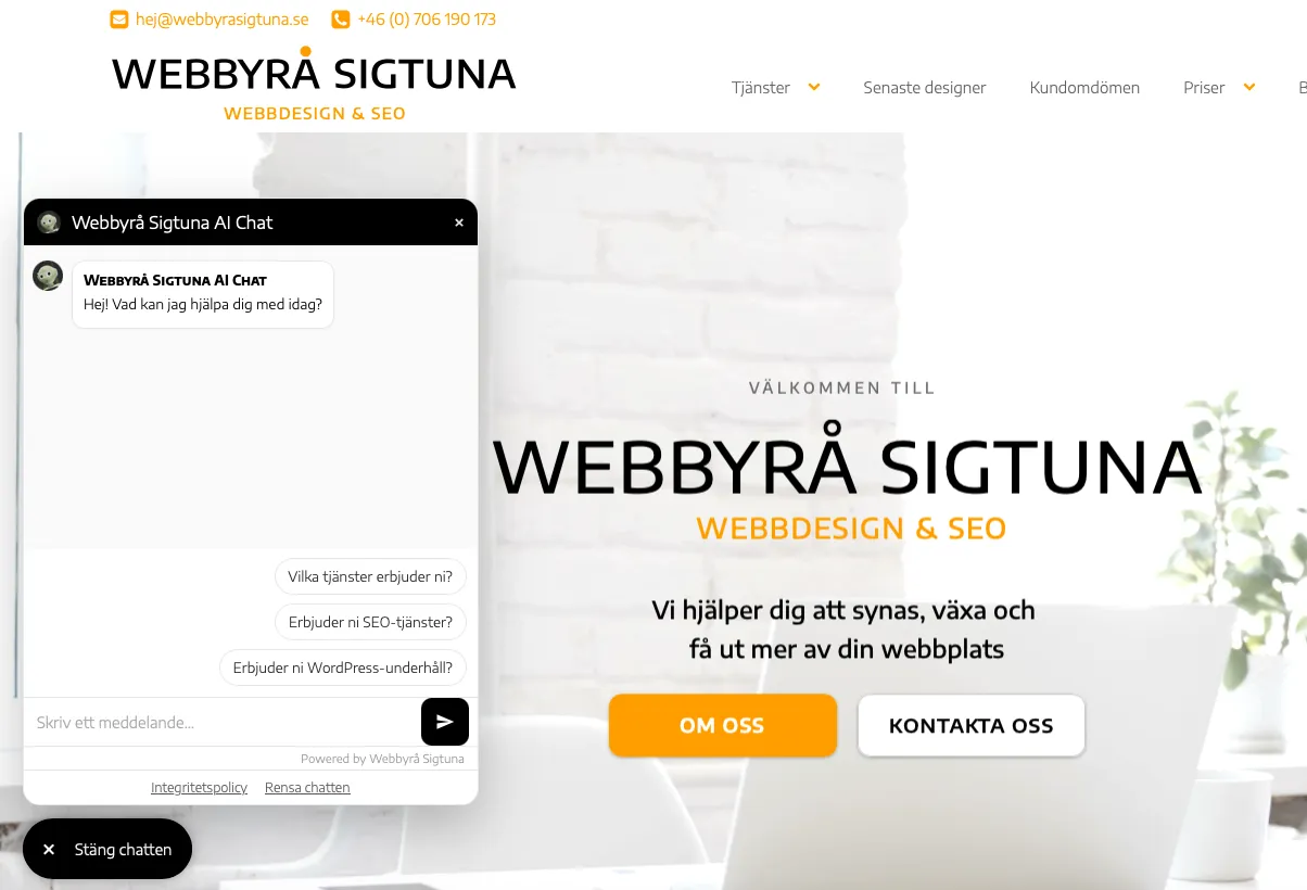 Webbyrå Sigtuna webbdesign och SEO med AI-chatt