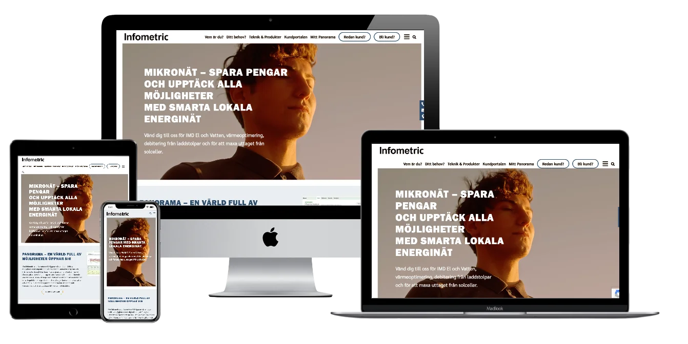 Infometric hemsida på olika enheter