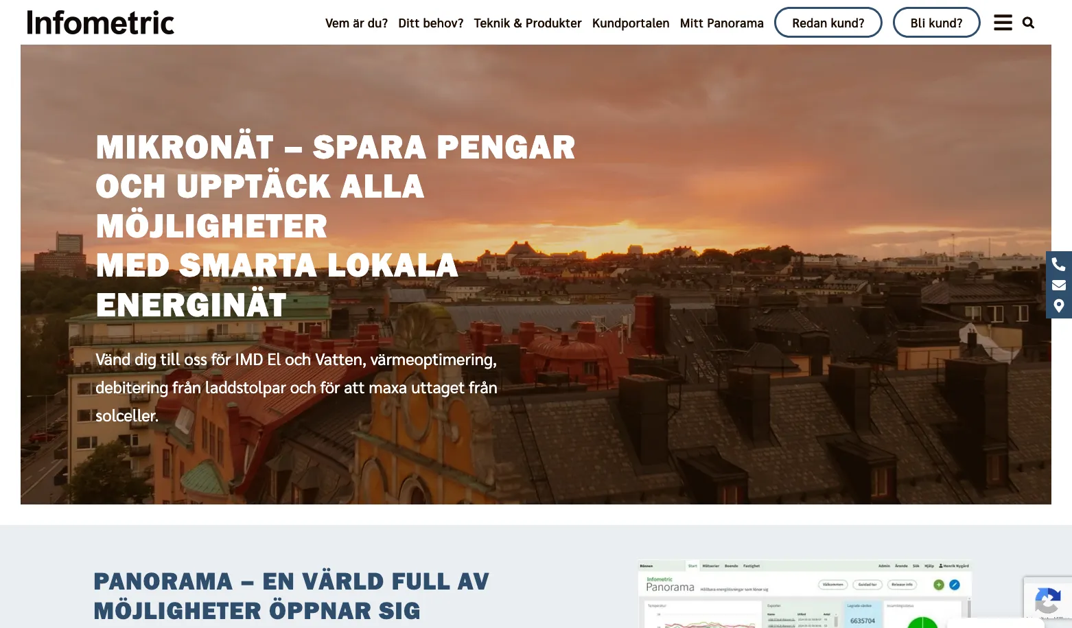Stadsutsikt vid solnedg&aring;ng med energibesparande mikron&auml;t