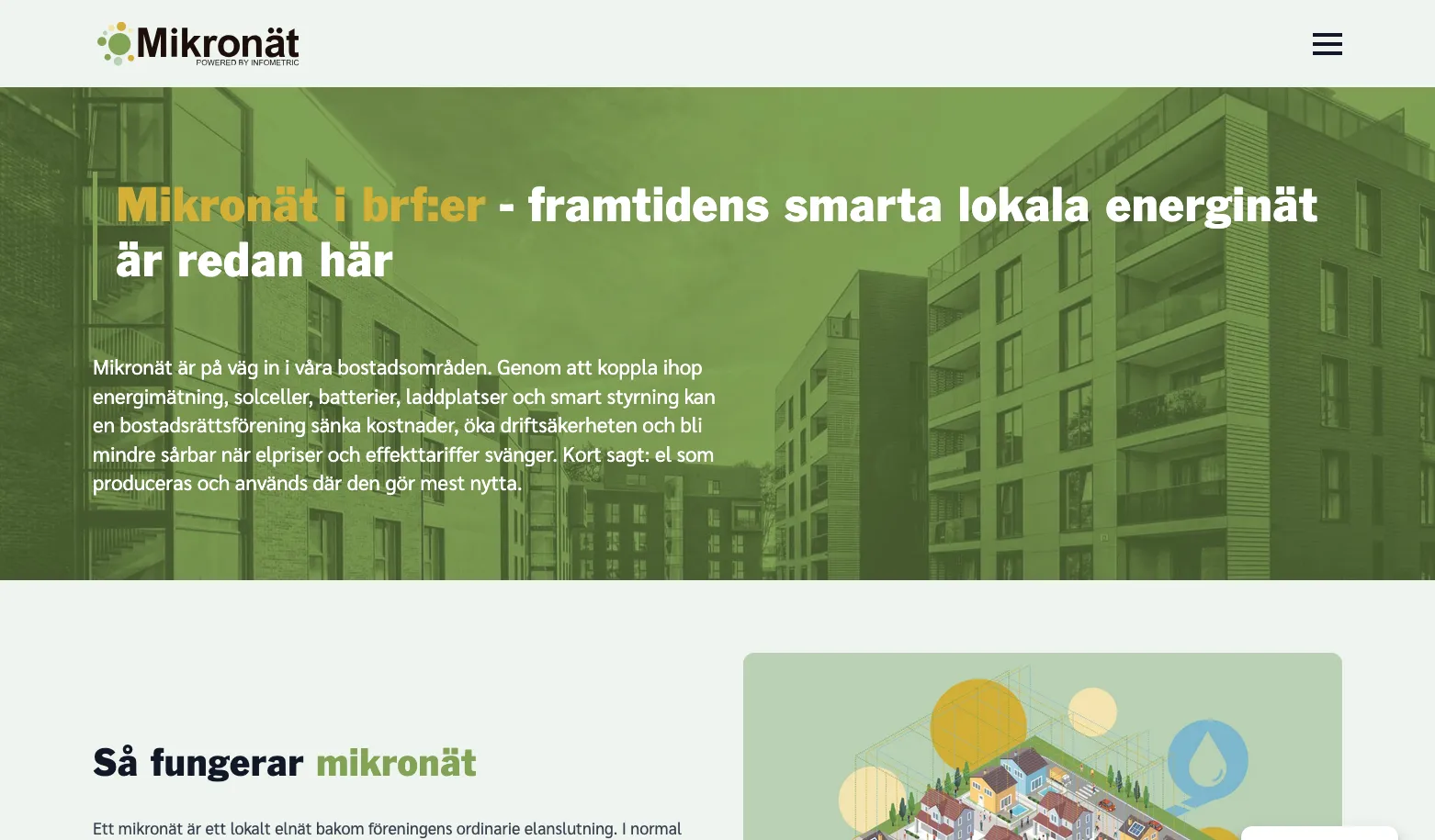 Bild p&aring; moderna bostadshus med text om mikron&auml;t