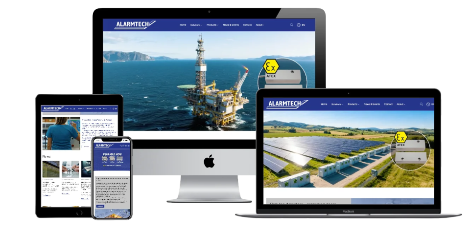 Responsiv webbdesign för Alarmtech på flera enheter.