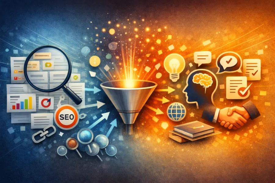 Illustration av SEO och digitalt inneh&aring;ll