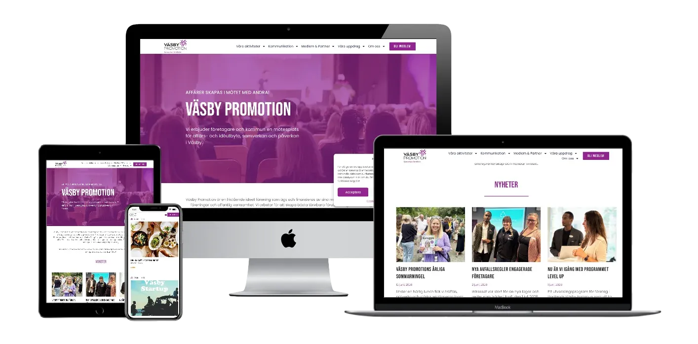 Responsiv webbdesign för Väsby Promotion på flera enheter
